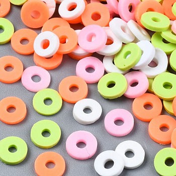 Handmade Polymer Clay Beads, Heishi Beads, for DIY Jewelry Crafts Supplies, Disc/Flat Round, Green Yellow, 6x1mm, Hole: 2mm, about 26000pcs/1000g