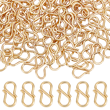 100Pcs 304 Stainless Steel S-Hook Clasps, Real 18K Gold Plated, 13x7x1mm