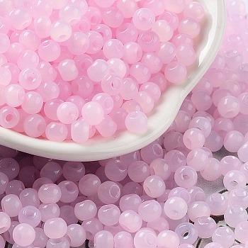 Glass Seed Beads, Imitation Cat Eye, Rondelle, Pink, 4x3.3mm, Hole: 1.4mm