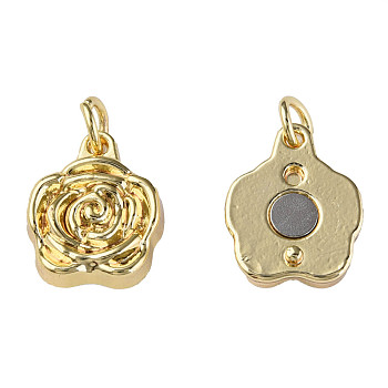 Brass Pendants, with Jump Rings and Magnet, Nickel Free, Flower, Real 18K Gold Plated, 17x11.5x16mm, Jump Ring: 5x1mm, 3mm inner diameter