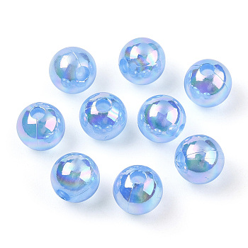 Transparent Acrylic Beads, AB Colors Plated, Round, Cornflower Blue, 6mm, Hole: 1.8mm, about 4800pcs/500g