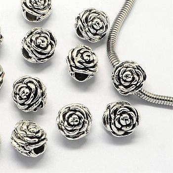 Alloy European Beads, Large Hole Beads, Flower, Antique Silver, 12x11.5x10mm, Hole: 5mm