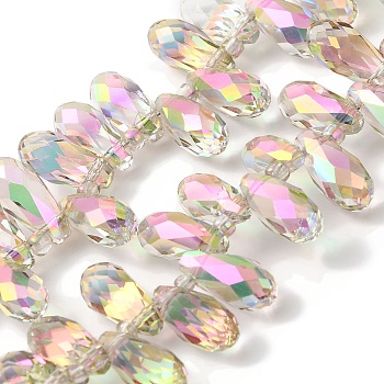 Electroplate Glass Beads Strands, Rainbow Plated, Faceted, Teardrop, Top Drilled, Colorful, 13x7x7mm, Hole: 1mm, about 100pcs/strand, 19.29''(49cm)