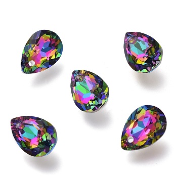 Glass Rhinestone Pendants, Back Plated, Faceted, Teardrop, Volcano, 11.5x8x5mm, Hole: 1.5mm