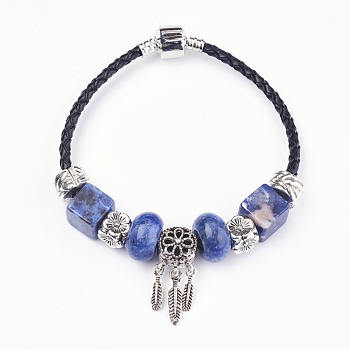 Natural Sodalite Beads Cord Bracelets, with Brass Findings, Flower with Leaf, 7-7/8 inch(20cm), 3mm