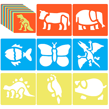 4 Sets 4 Styles Animal Theme PP Plastic Hollow Out Drawing Painting Stencils Templates, Random Color, Mixed Shapes, 140~141x150~151x0.5mm, 6pcs/set, 1 set/style