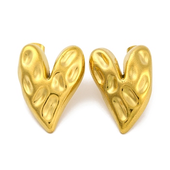 Ion Plating(IP) 304 Stainless Steel Earrings, Heart, Real 18K Gold Plated, 27.5x22mm