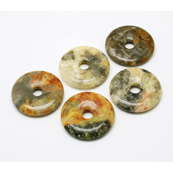 Donut/Pi Disc Natural Gemstone Pendants, Crazy Agate, Donut Width: 12mm, 30x5mm, Hole: 6mm
