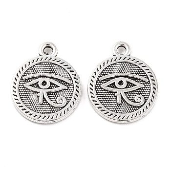 Tibetan Style Alloy Pendants, Cadmium Free & Lead Free, Flat Round with Evil Eye, Antique Silver, 18x15x2mm, Hole: 2mm, about 613pcs/1000g