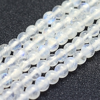 Natural Rainbow Moonstone Beads Strands, Grade AB+, Round, 4mm, Hole: 1mm, about 94pcs/strand, 15.5 inch(39.5cm)