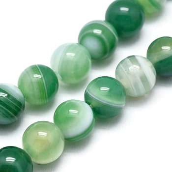 Natural Striped Agate/Banded Agate Beads Strands, Dyed & Heated, Round, Sea Green, 8mm, Hole: 1mm, about 46pcs/strand, 14.9 inch(38cm)