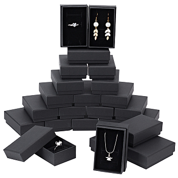 Kraft Paper Cardboard Jewelry Boxes, Ring Box, Rectangle, Black, 8.7x5.5x2.8cm