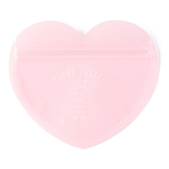 PET Plastic Zip Lock Bag,  Candy, Cookies Storage Bags, Self Seal Bag, Top Seal, Candy, Heart Shape, Pink, 11x12.7x0.2cm, Unilateral Thickness: 2.3 Mil(0.06mm), 10pcs/bag