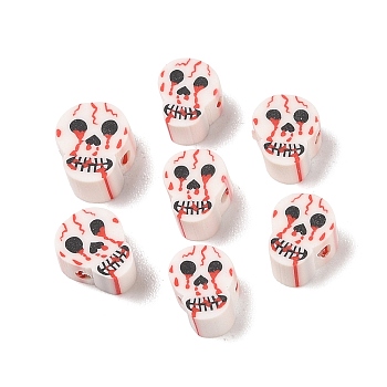 Christmas Theme Handmade Polymer Clay Beads, Skull, 9x7.5x4mm, Hole: 1.5mm