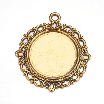 Zinc Alloy Pendant Settings for Cabochon & Rhinestone, DIY for Jewelry Making, Lead Free & Cadmium Free & Nickel Free, Flat Round, Antique Golden, 33.5x30x1.4mm, Hole: 2mm, Tray: 19mm