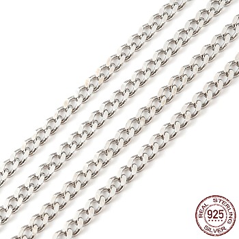 Rhodium Plated 925 Sterling Silver Faceted Curb Chains, Soldered, Platinum, Link: 3x2x1mm