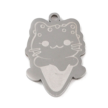 304 Stainless Steel Pendants, Cat with Ice-crea Charm, Stainless Steel Color, 24.5x16.5x1.5mm, Hole: 1mm