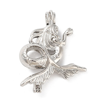 Alloy Bead Cage Pendants, Hollow Cage Charms for Chime Ball Pendant Making, Platinum, Mermaid, 43x33x9mm, Hole: 5x3mm