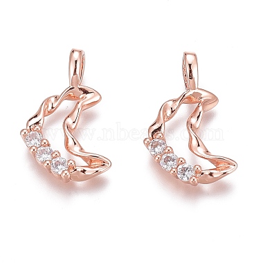 Real Rose Gold Plated Clear Moon Brass+Cubic Zirconia Pendants