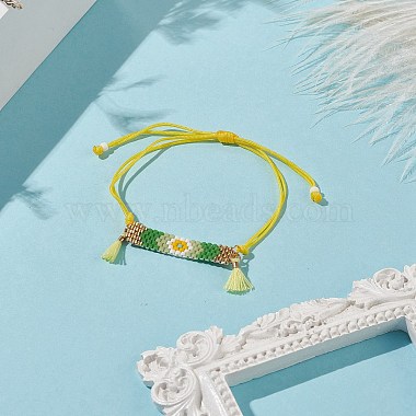 Handmade Japanese Seed Rectangle with Flower Link Braided Bead Bracelet(BJEW-MZ00014-02)-5