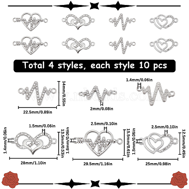 サニークルー 40 個 4 スタイルハートテーマ合金ラインストーン & キュービックジルコニアコネクタチャーム(RB-SC0001-11)-2