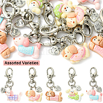 10Pcs Dog Resin Pendant Decorations, with Iron Swivel Lobster Claw Clasps, Platinum, Mixed Color, 60mm(HJEW-YW00306)