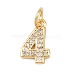 Brass Micro Pave Clear Cubic Zirconia Charms, Number, Long-Lasting Plated, Cadmium Free & Lead Free, Rack Plating, with Jump Ring, Real 18K Gold Plated, 12x7.5x1.8mm, Hole: 3.4mm(KK-G544-04G-04)