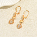 Brass Hoop Earrings, with Rhinestone, Real 18K Gold Plated, Heart, 40mm(GB6204-2)