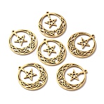 304 Stainless Steel Pendants, Hollow, Flat Round with Star Pattern, Golden, 27x24.5x1.5mm, Hole: 1.5mm(STAS-WH0029-54G)