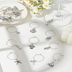 20Pcs 10 Styles Alloy Wine Glass Charms, with Brass Wine Glass Charms Ring, Mixed Shapes, Antique Silver, 41~59mm, 2pcs/style(AJEW-LP00014)