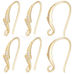 16Pcs Brass Cubic Zirconia Earring Hooks, Ear Wire, with Horizontal Loop, Nickel Free, Real 18K Gold Plated, 16x11x1.5mm, Hole: 1mm, 20 Gauge, Pin: 0.8mm(KK-BBC0027-64G)
