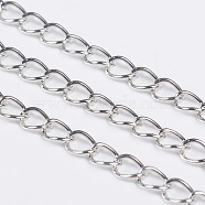 Iron Curb Chains, with Spool, Twisted Chain, Unwelded, Silver Color Plated, 5x3.7x0.6mm, about 301.83 Feet(92m)/roll(CH-R082-02S)