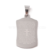 304 Stainless Steel Pendants, Rectangle with Message & Cross Charm, Religion, Stainless Steel Color, 33.5x20.5x1.5mm, Hole: 7.5x4.5mm(STAS-M068-08P)