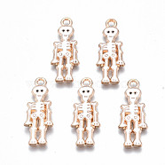 Alloy Enamel Pendants, Halloween, Cadmium Free & Lead Free, Skeleton, Light Gold, White, 26x10x1.5mm, Hole: 1.8mm(ENAM-Q442-023-RS)