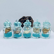 Luminous Glow in the Dark Glass Wishing Bottle Pendants, Conch Drifting Mini Bottle Charms, Deep Sky Blue, 30x16mm(FIND-PW0017-22D)