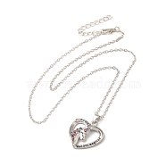 Colorful Rhinestone Heart with Unicorn Pandant Necklace with Cable Chains, Word You are Magical Alloy Jewelry for Women, Platinum, 18.23 inch(46.3cm)(NJEW-K246-01P)