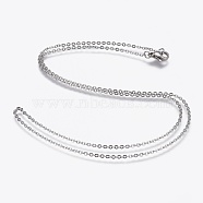 304 Stainless Steel Cable Chain Necklaces, with 304 Stainless Steel Clasps, Stainless Steel Color, 19.7 inch(50cm), 1.5mm(NJEW-F248-23B-P)