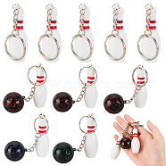 10Pcs 2 Style Bowling & Bowling Pin ABS Plastic Pendant Keychain, with Iron Findings, Mixed Color, 9.3~12cm, 5pcs/style(KEYC-OC0001-43)
