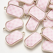 Alloy Pendants, with Acrylic, Golden, Rectangle, Pink, 24x14x2.5mm, Hole: 2mm(PALLOY-T050-87C)