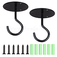 Iron Ceiling Suspension Hooks, with Screws and Mounting Anchor Plug, for Hanging Lights, Planters, Ceiling Fan, Project Screen, Electrophoresis Black, 77x65mm, Hole: 4.6mm, 2pcs(AJEW-WH0410-64)