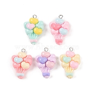 Opaque Resin Pendants, Macaron Color Charms with Platinum Plated Iron Loops, Mixed Color, Heart, 27x18x8.5mm, Hole: 2mm(MACR-P043-N07)