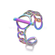 Ion Plating(IP) 304 Stainless Steel Buckle Shape Open Cuff Ring, Hollow Finger Ring for Women, Rainbow Color, US Size 7 3/4(17.9mm)(STAS-E168-01M)