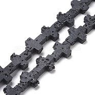 Synthetic Lava Rock Beads Strands, Dyed, Cross, Dark Gray, 11x9x3mm, Hole: 1mm, about 34pcs/strand, 14.96''(38cm)(G-B087-01A-03)