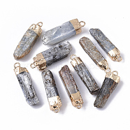 Top Golden Plated Natural Kyanite Pendants, for DIY Jewelry Making, with Golden Tone Iron Loops, Nuggets, 29~32x6.5~9x6.5~9mm, Hole: 1.8~2mm(G-S359-027)