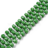 Opaque Solid Color Glass Beads Strands, Abacus, Sea Green, 4x3mm, Hole: 0.8mm, about 146~150pcs/strand, 24.41 inch~25.2 inch(62~64cm)(GLAA-N052-04-A08)