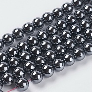 Non-Magnetic Synthetic Hematite Beads Strands, AA Grade Round Beads, Black, Size: about 8mm in diameter, hole: 1mm, about 53pcs/strand(G-H1071-1)