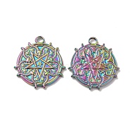 Ion Plating(IP) 304 Stainless Steel Pendant, Flat Round with Star Charm, Rainbow Color, 22x20x2mm, Hole: 2.5mm(STAS-H212-25MC)