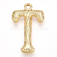 Brass Pendants, Letter Charms, Letter T, 23x14x3mm, Hole: 1.6mm(KK-N254-218G-T)