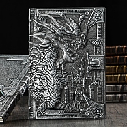 3D Embossed PU Leather Notebook, A5 Dragon Pattern Journal, for School Office Supplies, Antique Silver, 215x145mm(OFST-PW0009-001B)