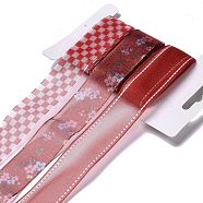 Polyester & Polycotton Ribbons Sets, for Bowknot Making, Gift Wrapping, FireBrick, 1 inch(26.5mm), 3 styles, about 3.00 Yards(2.74m)/Style, 9 Yards/Set(SRIB-P022-01F-17)